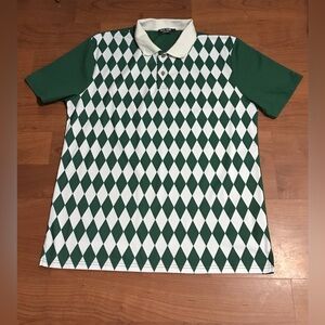 Paul Jones Mens Green and White Argyle Polo Shirt